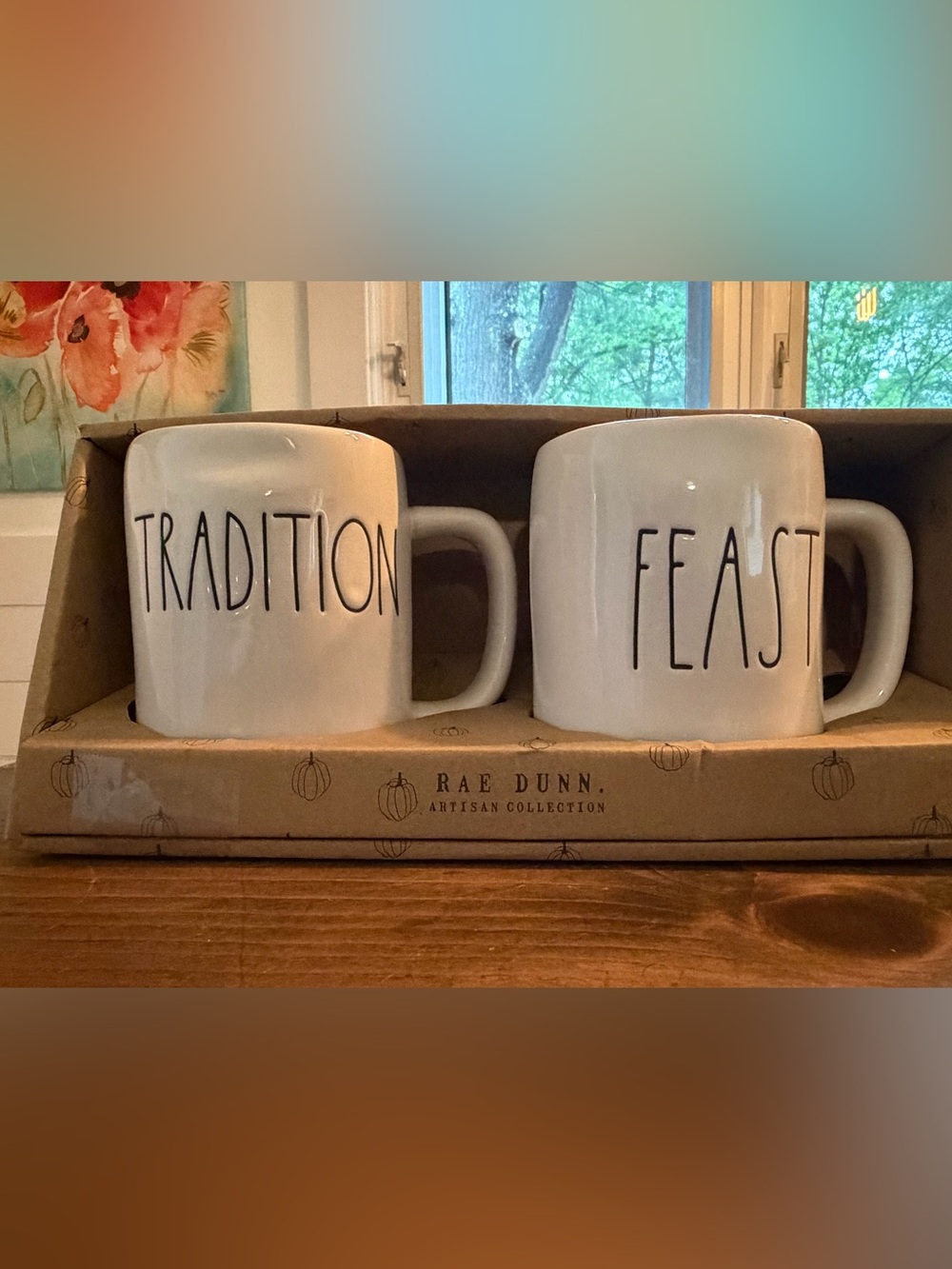 Rae Dunn White 'Tradition' & 'Feast' Mug Set -